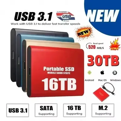 New Original Portable High-Speed SSD 2TB/4TB/8TB/16TB/30TB External Hard Drive Mass Storage USB 3.0