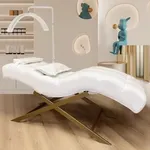 Meubles de salon de beauté en tissu blanc, lit de beauté pour sourcils, appui-tête réglable, massage