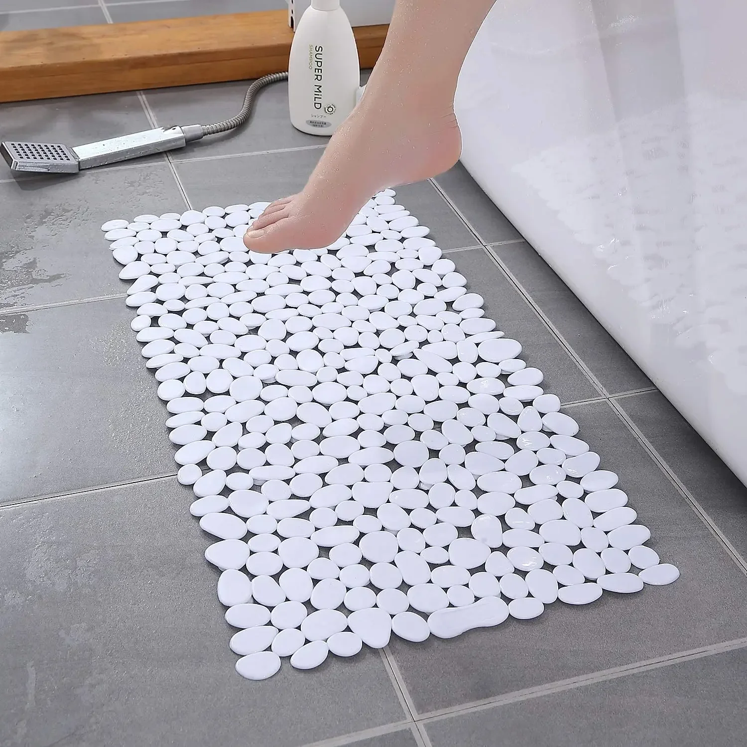 Tapis de salle de bain antidérapant, tapis de bain antidérapant, coussin de douche à ventouse, longs coussinets de pieds de baignoire, tapis en plastique PVC pour salle de bain