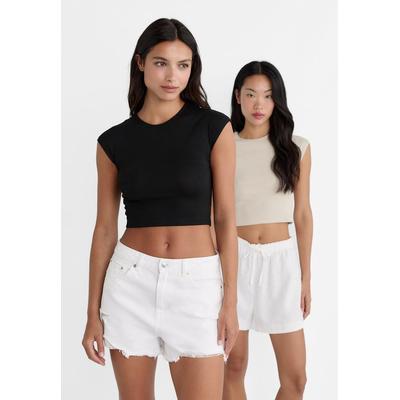 Stradivarius 2-pack of basic fitted cropped T-shirts Black L