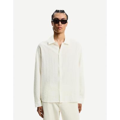 Bershka Textured Long Sleeve Shirt Men S Off White