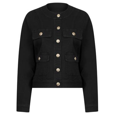 Coats / Jackets Morlich Women's Stretch Cotton Collarless Denim Jacket in Black - Amara Reya / 20 - Tokyo Laundry