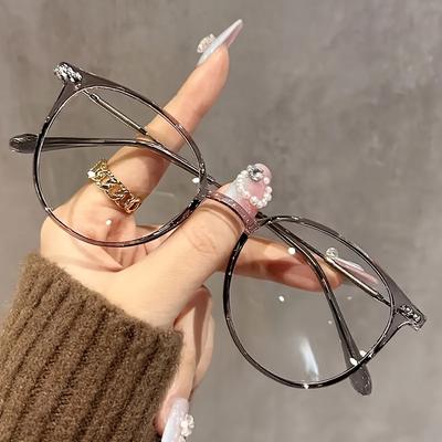 TEMU Y2k Round Frame Glasses - Clear Lenses, , Full Rim, Pc Material, Ideal For Street Style & Parties, Stylish Accessory|decorative Glasses|fashionable Eyewear Image