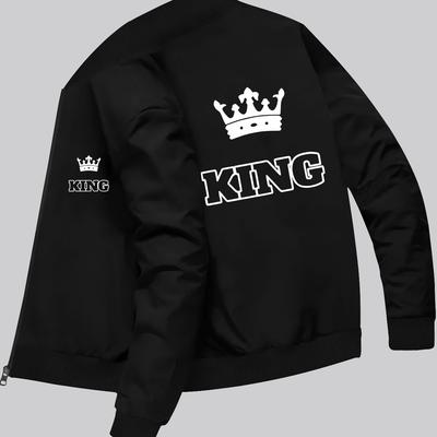 TEMU Men's Trendy Crown Jacket - Slim Fit, Stand Collar, Outerwear For Fall/winter Image