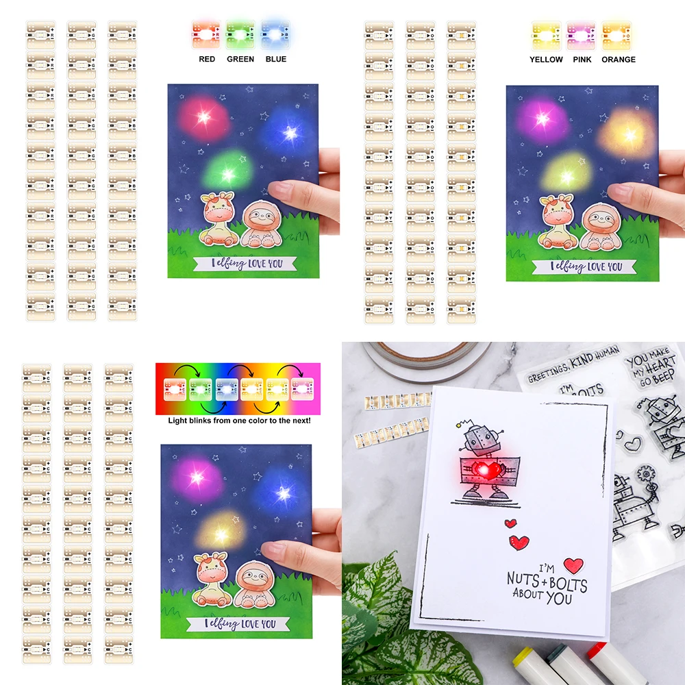Bunte LED-Schaltkreisaufkleber, Rot, Blau, Grün, Gelb, Rosa und Aninating Rainbow Blink Light Craft Kit zur Herstellung leuchtender Karten Image