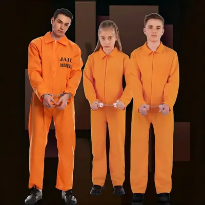 Orange Gefängnis Overall Halloween Kostüm Realistische Inmate Uniform Langarm Jailbird Cosplay Image