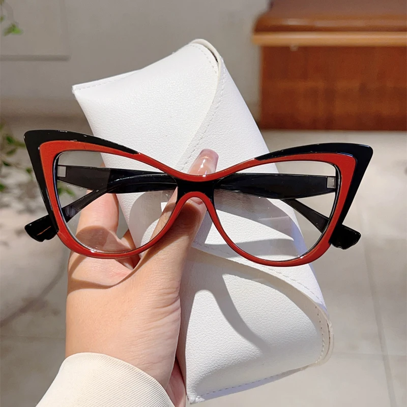 KAMMPT Übergroße Cat-Eye-Brille für Damen, neue Mode, Vintage-Patchwork-Trends, Rahmen, trendige, schicke, blaues Licht blockierende Brillen Image