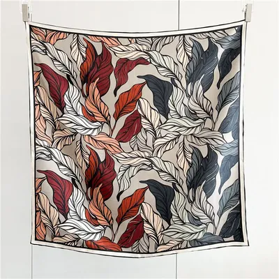 Ink Floral Print 100% Silk Scarf Neckerchief 90 Natural Silk Scarves Shawl for Fashion Clothing Accessories
