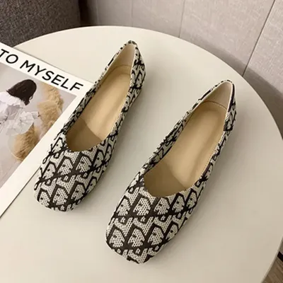 Ladies Square Toe Cotton Fabric Flats Mixed Colors Kintting Slip-Ons Wide Fitting Shoes For Spring