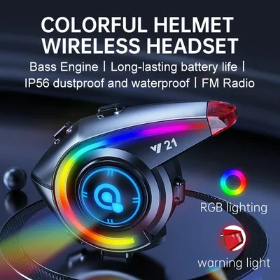 Bluetooth 5,4 Motorrad Helm Headset IP65 Wasserdichte Sprachassistent Lautsprecher Kopfhörer Mit RGB Image