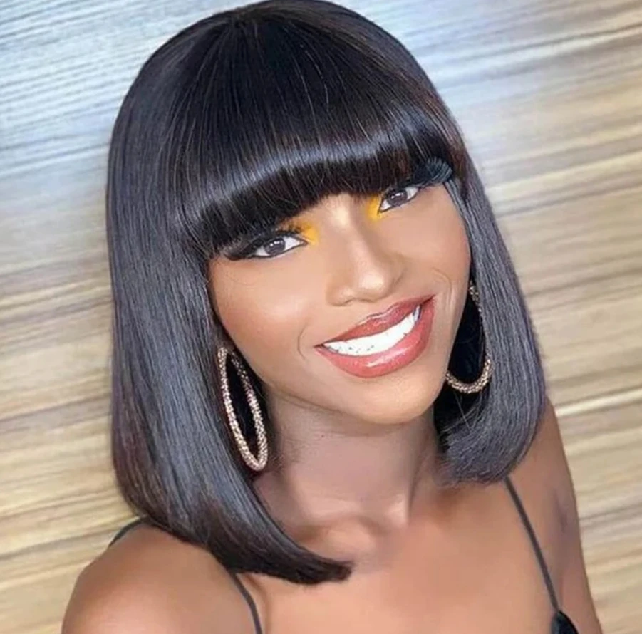 Natürliche schwarze gerade Bob-Perücken, 100 % Echthaar-Perücken für schwarze Frauen, vorgezupfter kurzer Bob, voll maschinell hergestellte Perücken