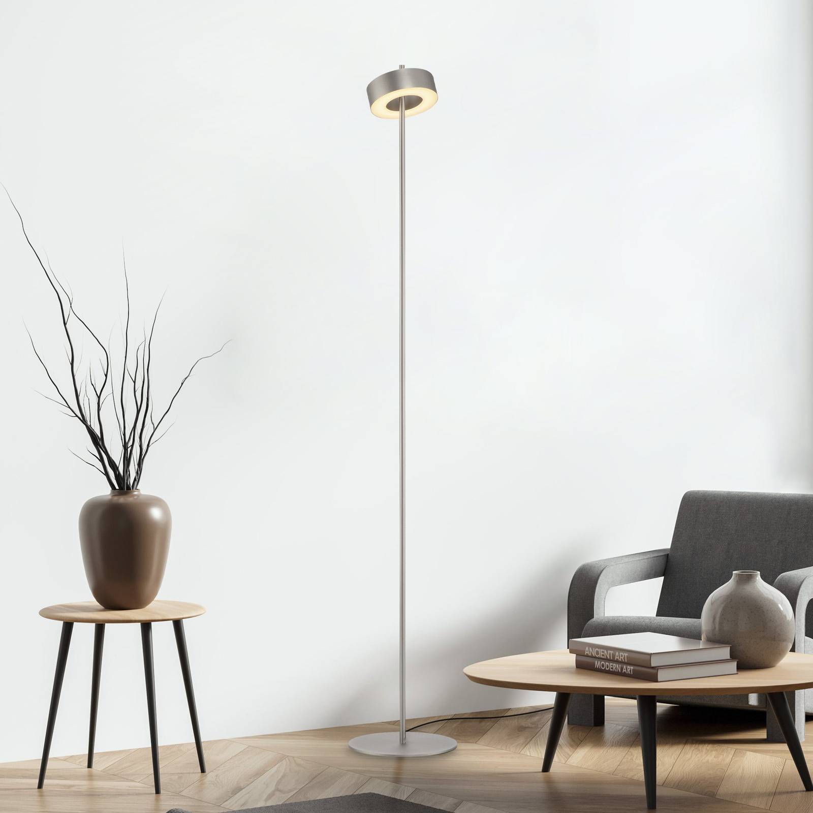 Q-Smart-Home Paul Neuhaus Smart-LED-Stehleuchte Q-Rotate aluminium 140 cm Q-Rotate, dimmbar, alu / grau / zink, für Wohn- / Esszimmer, Aluminium, Modern, Smarte Stehlampe