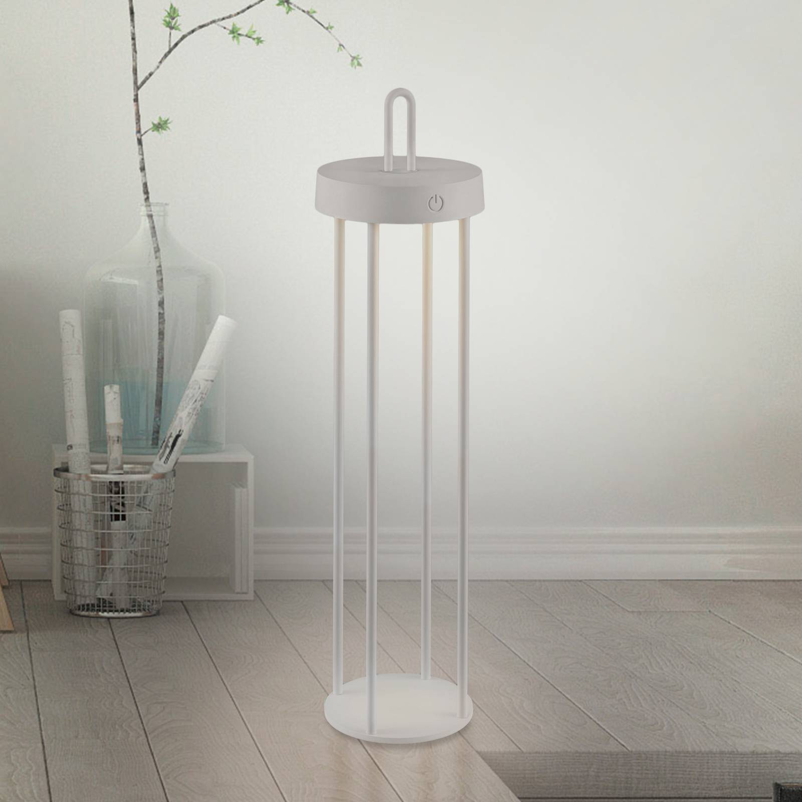 JUST LIGHT. GmbH LED-Akku-Tischlampe Anselm grau-beige 50cm Eisen Anselm, dimmbar, alu / grau / zink, für Wohn- / Esszimmer, Metall, Modern