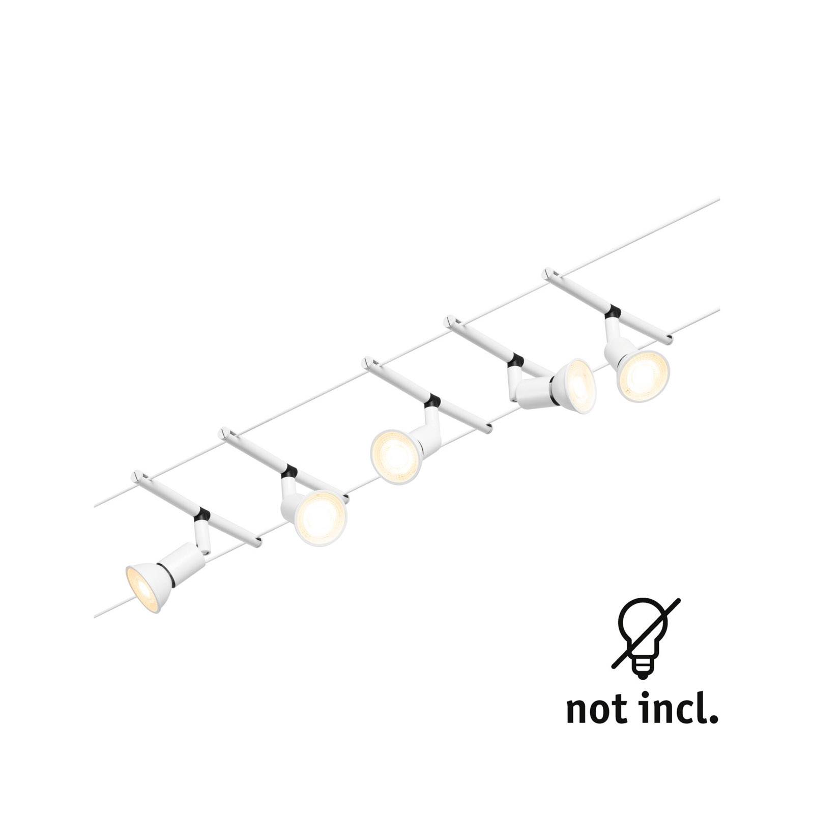 Paulmann Wire Salt Seilsystem, 5-flammig 5 m weiß, weiß / opal, für Flurbereich, Metall, Modern, Seilsystem Leuchte