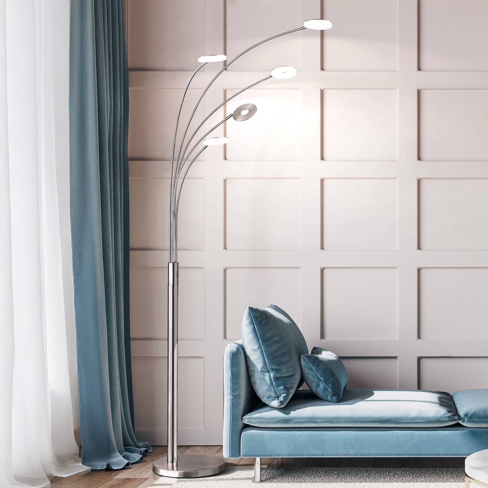 FISCHER & HONSEL LED Stehlampe Dent, dimmbar, alu / grau / zink, für Wohn- / Esszimmer, Metall, Modern, LED Stehlampe