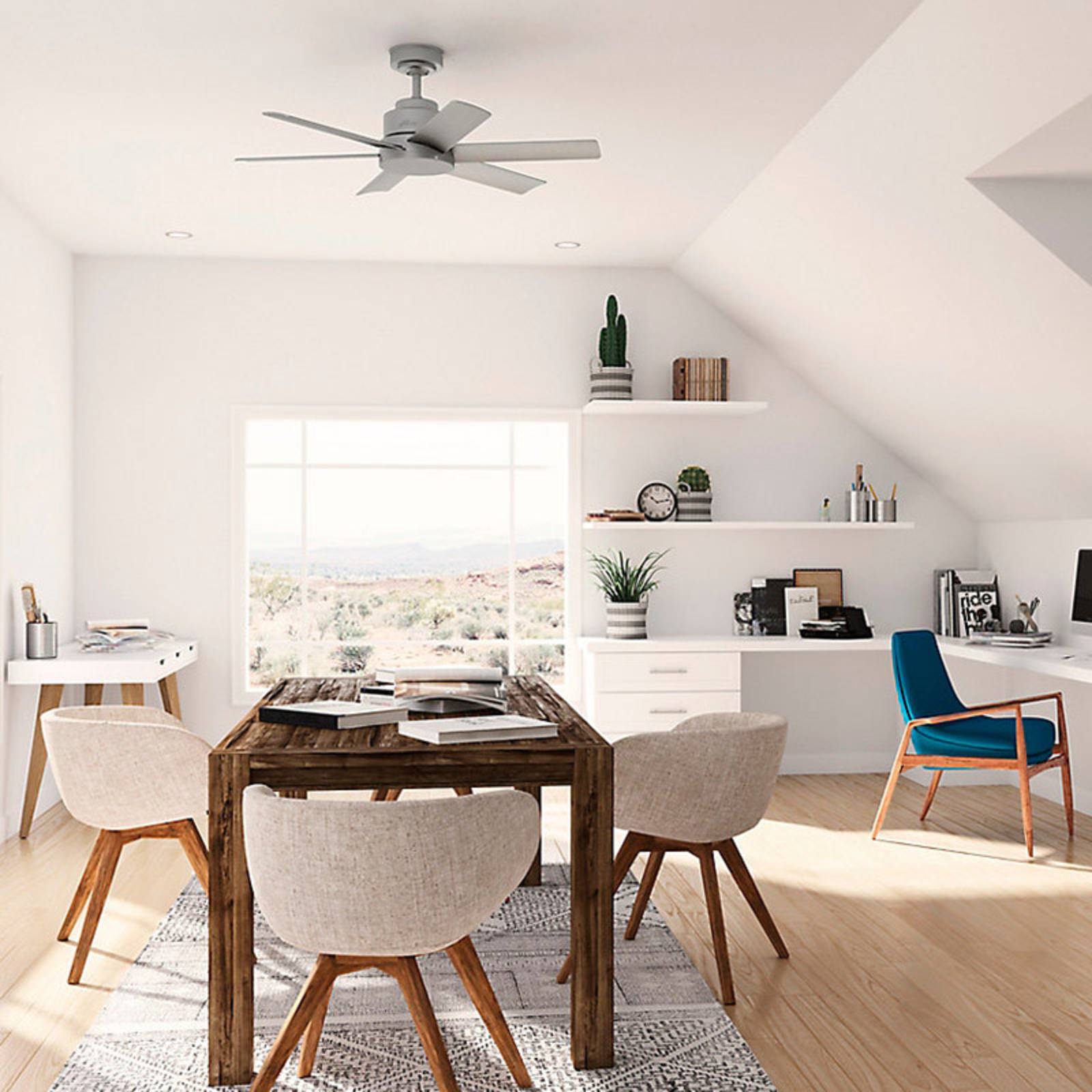 Hunter Kennicott Deckenventilator silber matt, alu / grau / zink, für Wohn- / Esszimmer, Kunststoff