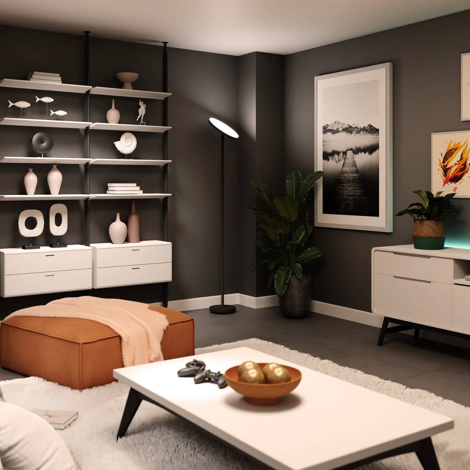 tint Müller Licht LED-Deckenfluter Pavo, RGB, CCT, Metall dimmbar, schwarz, für Wohn- / Esszimmer, Metall, Smarte Stehlampe