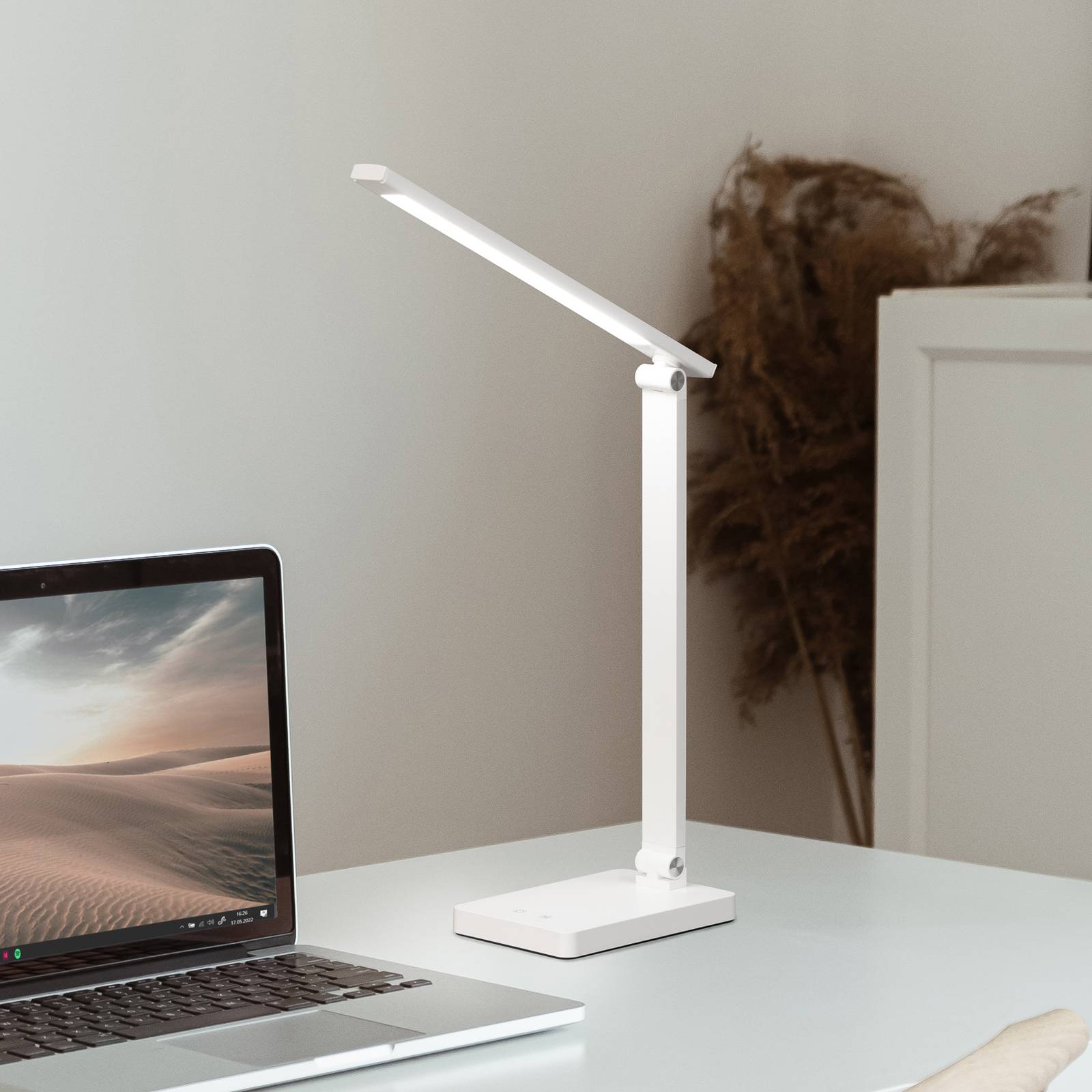 FH Lighting Schreibtischlampe Ole, dimmbar, weiß / opal, für Arbeitszimmer / Büro, Kunststoff, Modern, Tischlampe