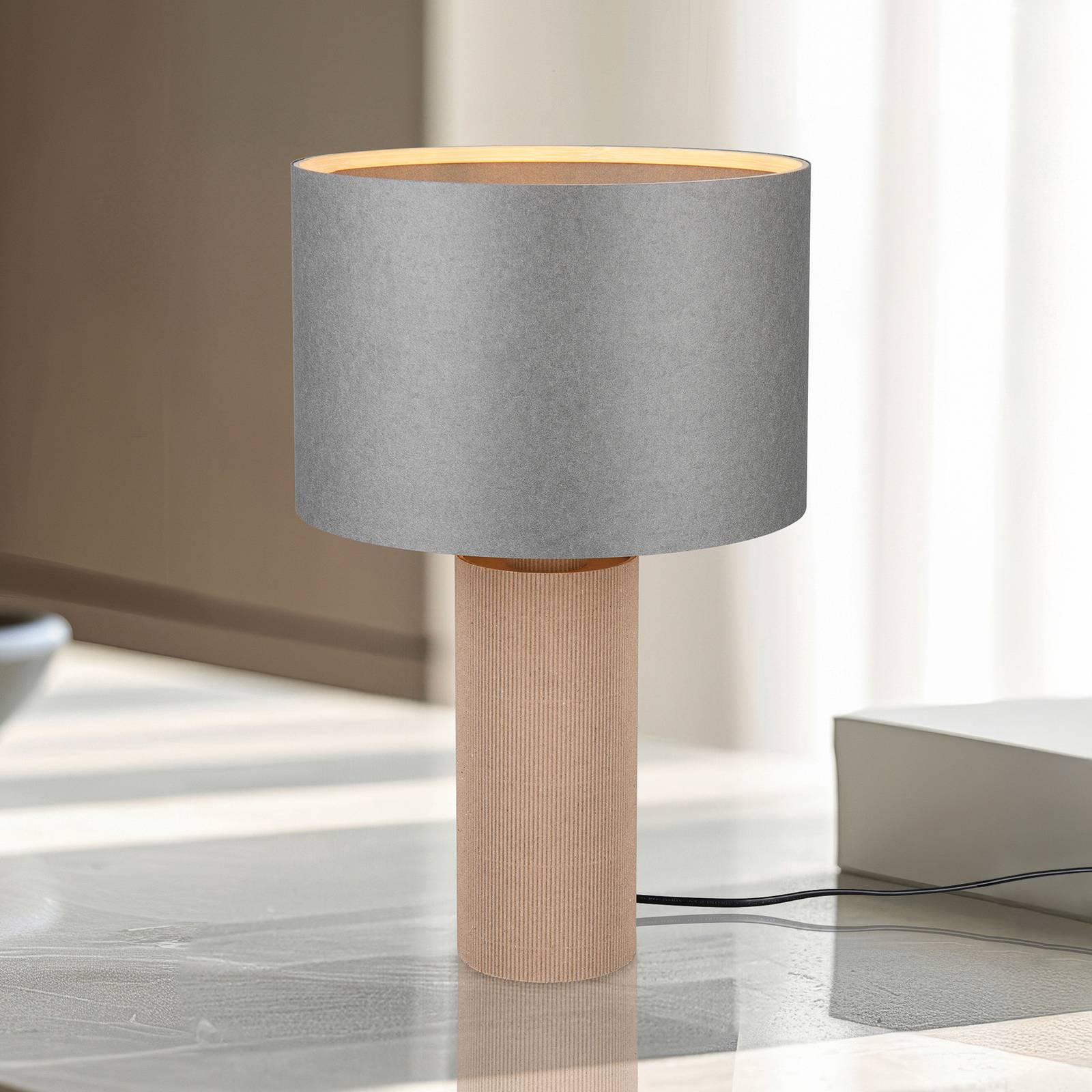 Trio Lighting Tischlampe Canio, alu / grau / zink, für Wohn- / Esszimmer, Papier / Lunolit / Lunopal, Tischlampe