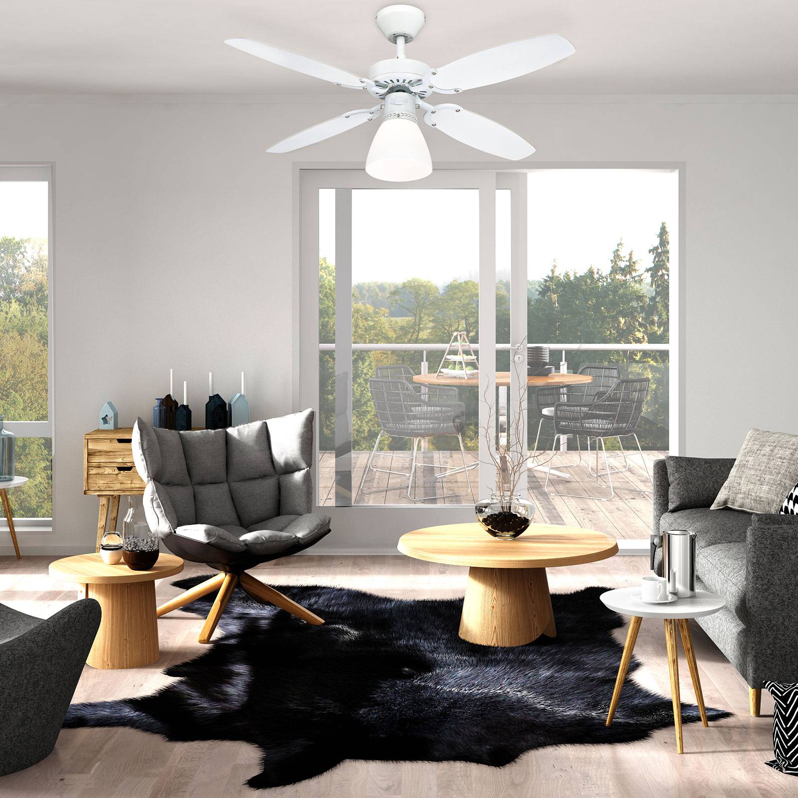 Westinghouse Capitol Ventilator Flügel weiß-buche, weiß / opal, für Wohn- / Esszimmer, Holz, Modern