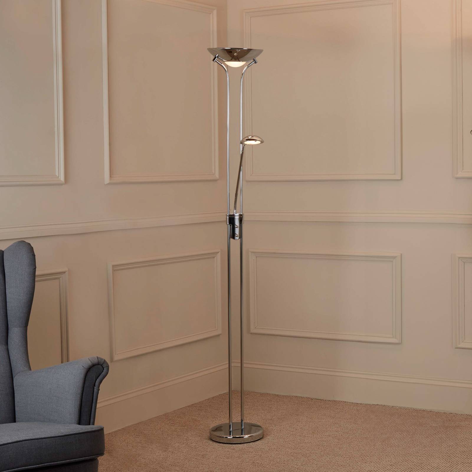 Searchlight LED Deckenfluter Mother & Child, dimmbar, chrom / silber, für Wohn- / Esszimmer, Metall, Modern, LED Stehlampe