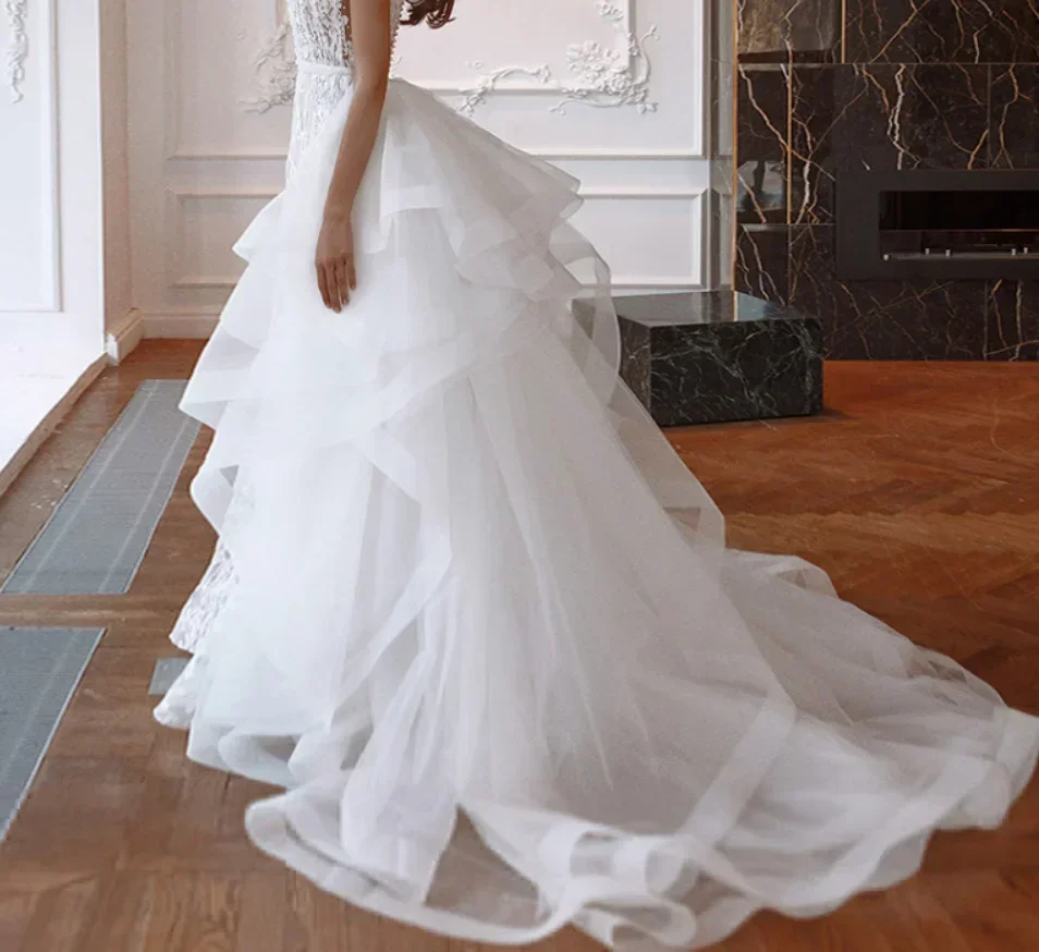 Abnehmbare Schleppe aus Pferdehaar mit offener Vorderseite, abnehmbare Schleppe mit Pferdehaarkante, Hochzeitskleid-Schleppe in Sondergröße Image