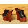 Schwarze Super Wedges High Heel Peep Toe Hausschuhe Runde Nieten Prägnante Plattform Elegante Sexy Frauen Schuhe 2025, Zapatos Para Mujere
