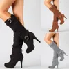 2025 Sexy frauen Stiefel Dünne High Heel Stiefel Plattform Kniehohe Stiefel Neue Herbst Mid-kalb Boot Plus größe Solide Frauen Schuhe Botas