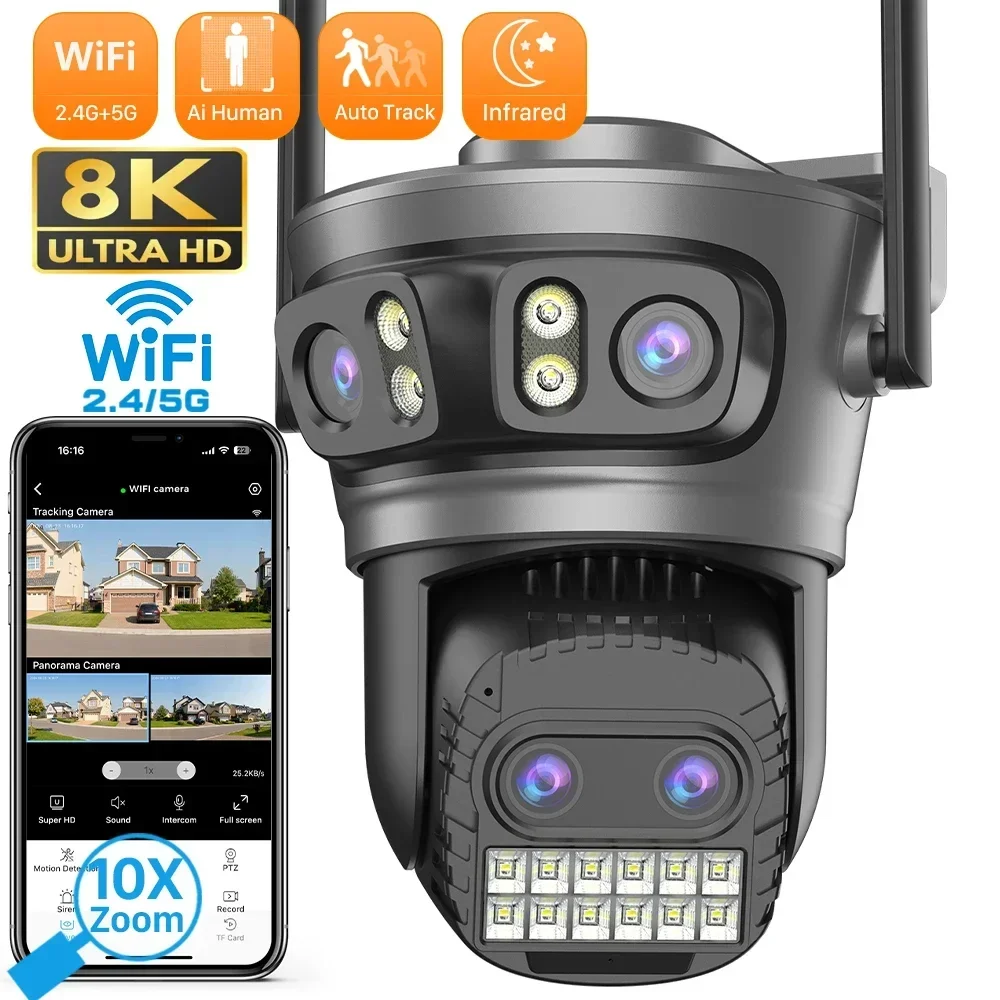 20MP Outdoor Wireless Wifi Sicherheit Schutz Überwachungskamera Vier Objektive drei Bildschirme überwachungskamera 5facher Zoom 10MP/15MP Kamera mit automatischer Verfolgung Image
