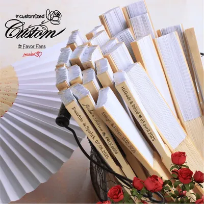 Personalized Wedding Hand Fan, Customized Summer Wooden Paper Fan, Bride's Elegant Carved