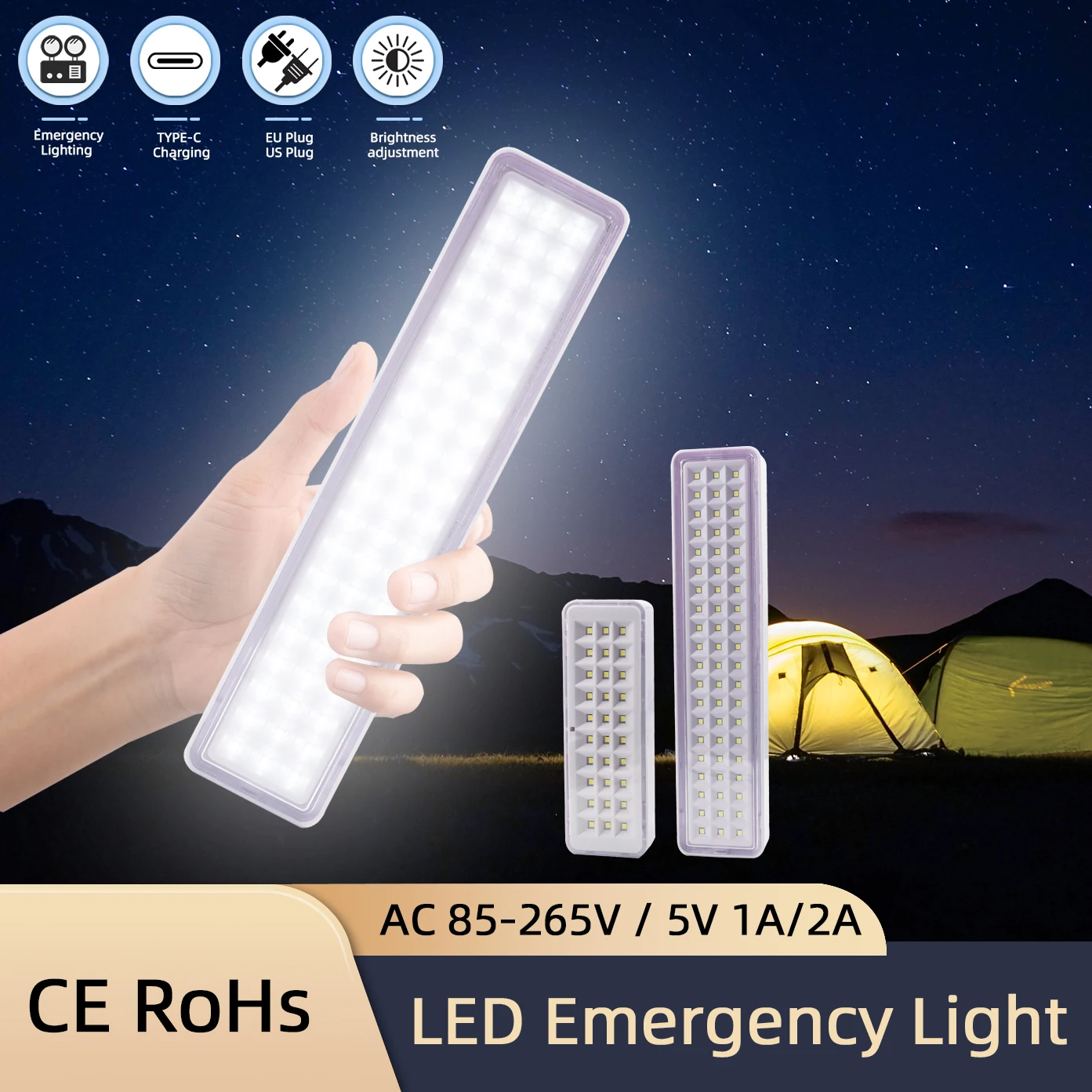 Lampada antincendio di emergenza da 30 LED Luce di evacuazione di emergenza portatile Lampadina a LED per casa intelligente montata a parete Luci da campeggio dimmerabili