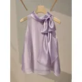 Camicia senza maniche in chiffon viola francese per donna Top estivo con fiocco