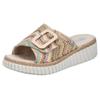 Keilpantolette RIEKER, Damen, Gr. 41, bunt (pastell multi), Bast, Flechtoptik, klassisch, Schuhe, Sommerschuh, Strandschuh, Hausschuh mit praktischem Klettverschluss