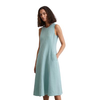 Midikleid MARC O'POLO "in A-Linie geschnitten", Damen, Gr. 38, Normalgrößen, pure teal, Obermaterial: 100% Leinen; Futter: 100% Baumwolle, unifarben, figurbetont lang, Rundhals, ohne Ärmel, Kleider Image