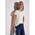 T-Shirt STREET ONE, Damen, Gr. 46, weiß (sanftes weiß), Jersey, Obermaterial: 80% Polyester, 20% Viskose, unifarben, casual, hüftbedeckend, U-Boot-Ausschnitt, Kurzarm, Shirts, mit Spitzendetail