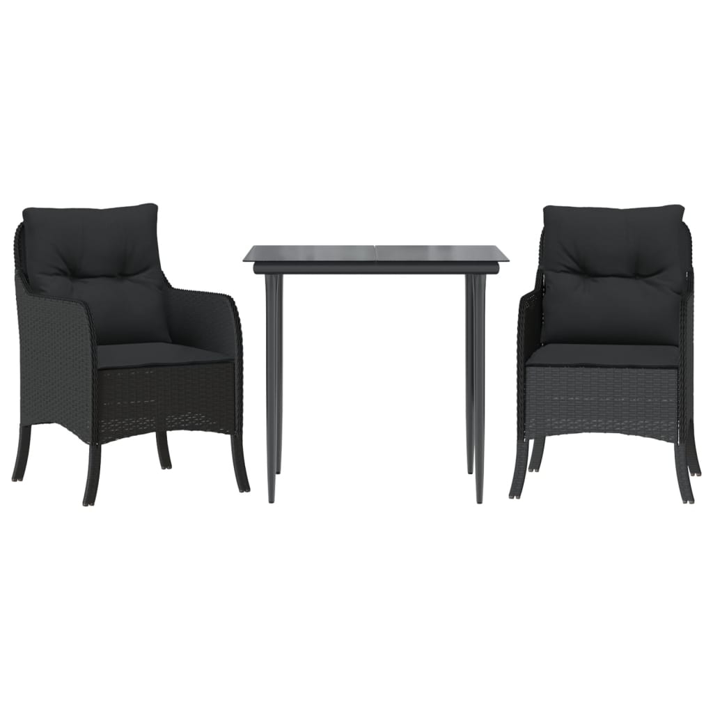 vidaXL 3-tlg. Garten-Essgruppe mit Kissen Schwarz Poly Rattan Image