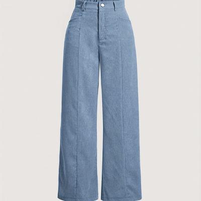 TEMU Elegant Solid Color Corduroy Straight-leg Pants For Women - Machine Washable, Polyester Image