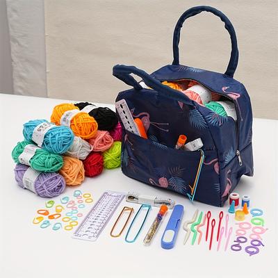 TEMU 65pcs Crochet Knitting Kit With Storage Bag, Diy Handcraft Tool Set For Beginners, Includes Yarn, Hooks, Needles, Craft Supplies, Mixed Color, Random Printing Image
