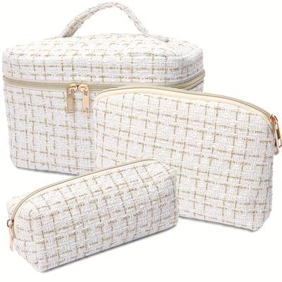 TEMU A Small Perfume Style Cosmetic Bag -piece Set, Simple, Stylish, Large Capacity, With Zipper Closure Cosmetics And Toiletries Organizer, Suitable For Travel Storage Toiletries Bag Image