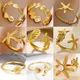 Starfish Shell Stainless Steel Open Rings For Women Fashion Gold Color Finger Ring Trendy Summer Beach Vacation Ocean Jewelry