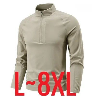 Quick Dry Men's Polo Shirt Stand Collar Pullover Male Long Sleeve Half Zipper Spring Big Size Plus Large 6XL 7XL 8XL Sport Golf