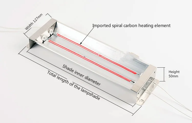 Kohlefaser-Doppelrohr-Infrarotlampe mit Reflektor, Infrarot-Heizlampe, Heizung, Aushärtung von Farbe, Heizrohr, Backen, 400 W–2000 W