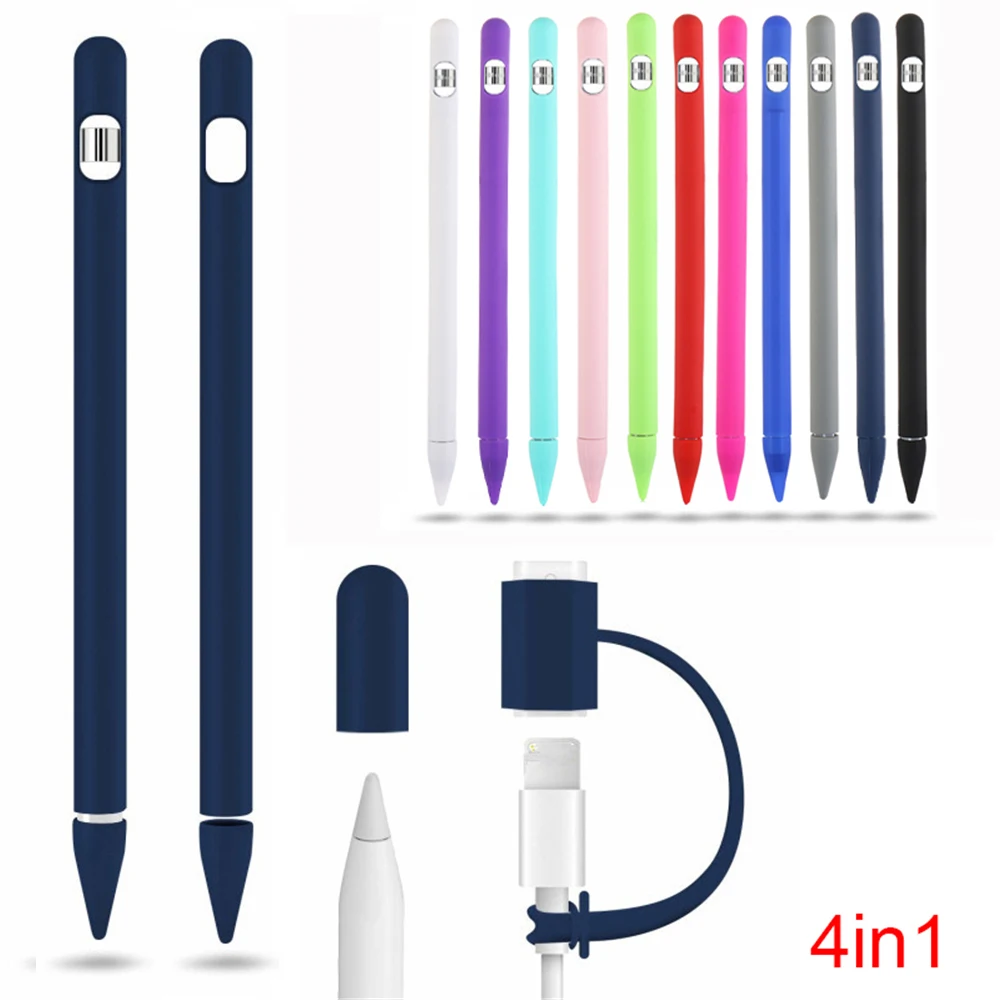 4-in-1 bunte weiche Silikonhülle für Apple Pencil 1. Generation Hülle für iPad Tablet Touch Pen Stylus Schutzhülle Image