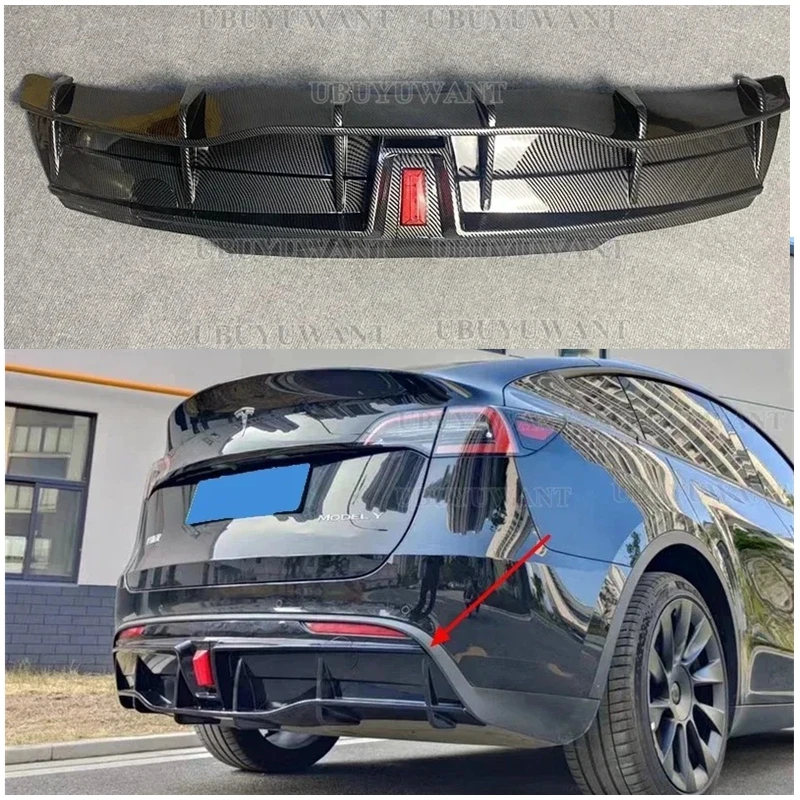 Für 2016-2023 Tesla Modell Y/Modell 3 Heckstoßstange Diffusor Splitter Spoiler Lippe Bodykit Schwarz Carbon Tuning Zubehör Teil Image