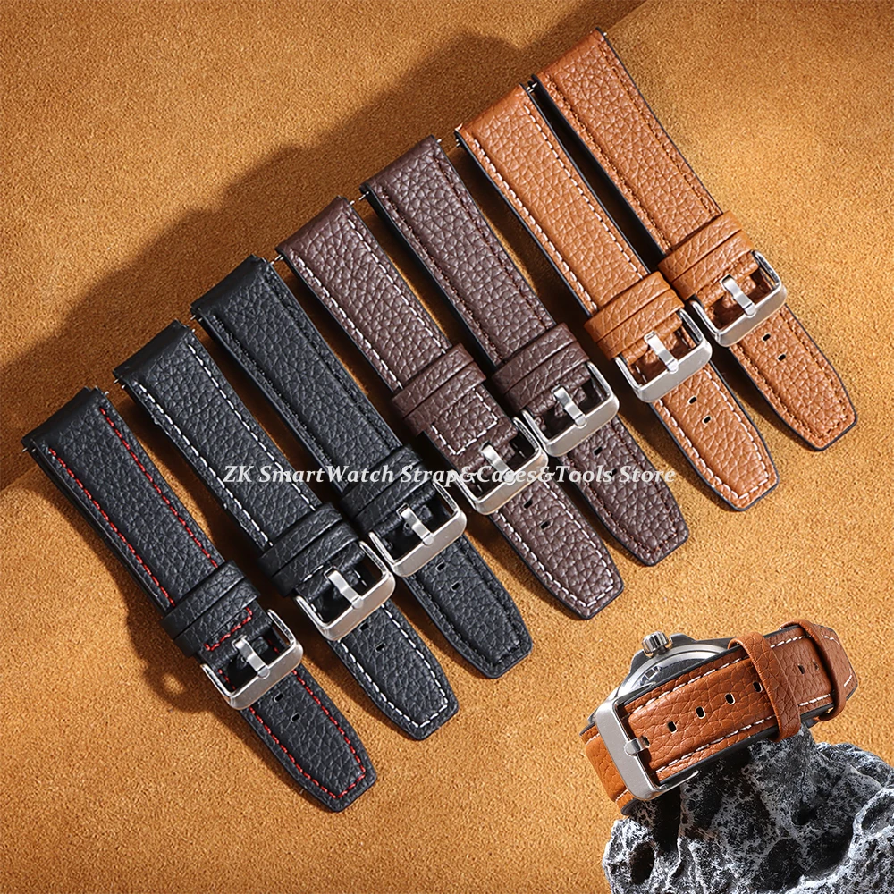 Uhrenarmband mit Litschi-Muster, 20 mm, 22 mm, Schnellverschluss-Armband für Samsung Galaxy Watch 3 Active2 40 44 mm, Huawei Watch Gt 2-Bänder Image