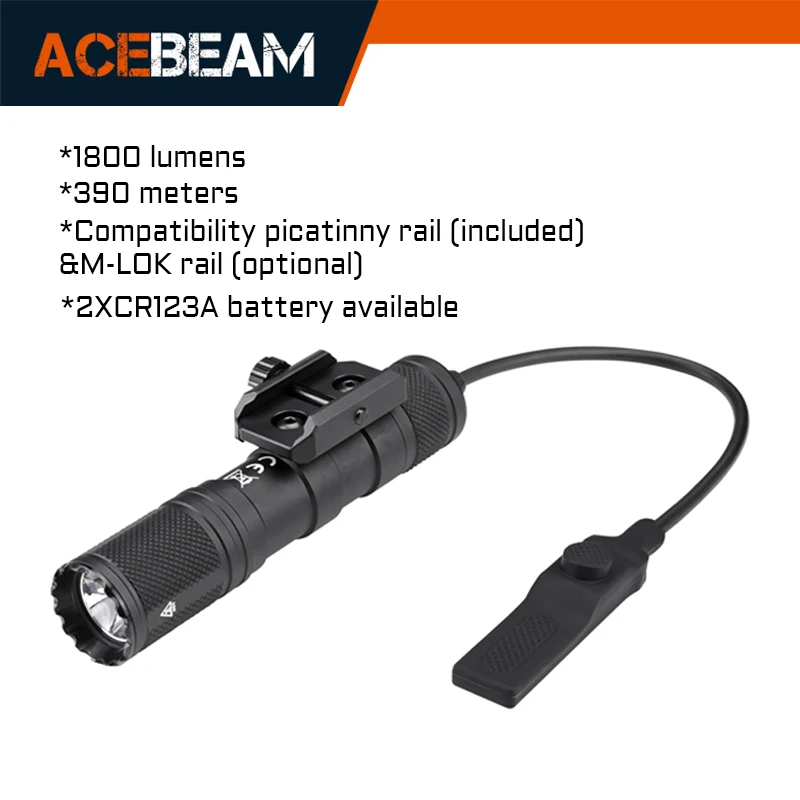 ACEBEAM G15 schienenmontierte leichte taktische Taschenlampe 1800 Lumen 390 Meter 18650-Akku-Kompatibilität MIL-STD-1913 Image
