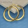 SHSTONE 18 Karat Gold 50 mm große runde Ohrringe für Frauen, Party, Hochzeit, Bankett, Modeschmuck, 925er Sterlingsilber, Creolen, Geschenke