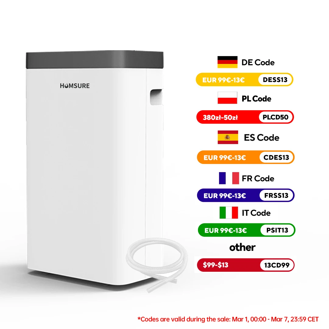 HUMSURE Luftentfeuchter 16 l/Tag, elektrischer Luftentfeuchter mit Ablaufschlauch 1,2 m, Raumentfeuchter mit LED-Anzeige Image