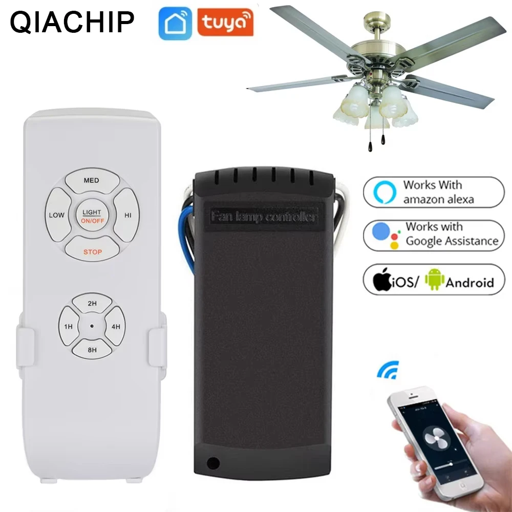 QIACHIP AC 110V 220V Wifi Smart Deckenventilator Schalter APP Remote Timer und Geschwindigkeitskontrolle Licht Heimarbeit mit Alexa und Google Home Image