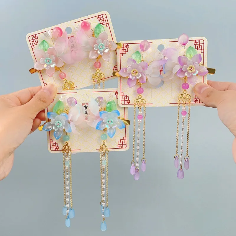 Haarschmuck für Mädchen, Haarschmuck im antiken Stil für Kinder, Hanfu-Kopfbedeckung, Kostümstufen für Mädchen, schwankende Quasten-Haarspangen Image